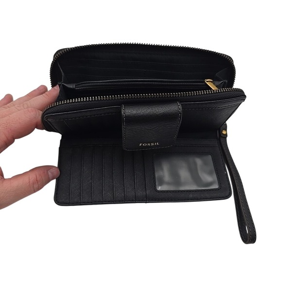 Fossil Madison Zip Clutch Black Leather Wristlet SWL2228001 Purse $100 MSRP - Picture 9 of 13